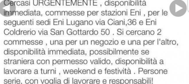 Ticinolibero cerchiamo commesse, preferibilmente se straniere con ... Cerca permesso